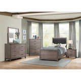 Woodrow Brownish Gray Finish Wood And Engineered Wood Faux Leather Upholstered Headboard Twin Bed - Ella Furniture