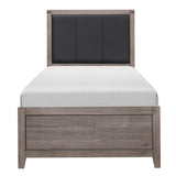 Woodrow Brownish Gray Finish Wood And Engineered Wood Faux Leather Upholstered Headboard Twin Bed - Ella Furniture