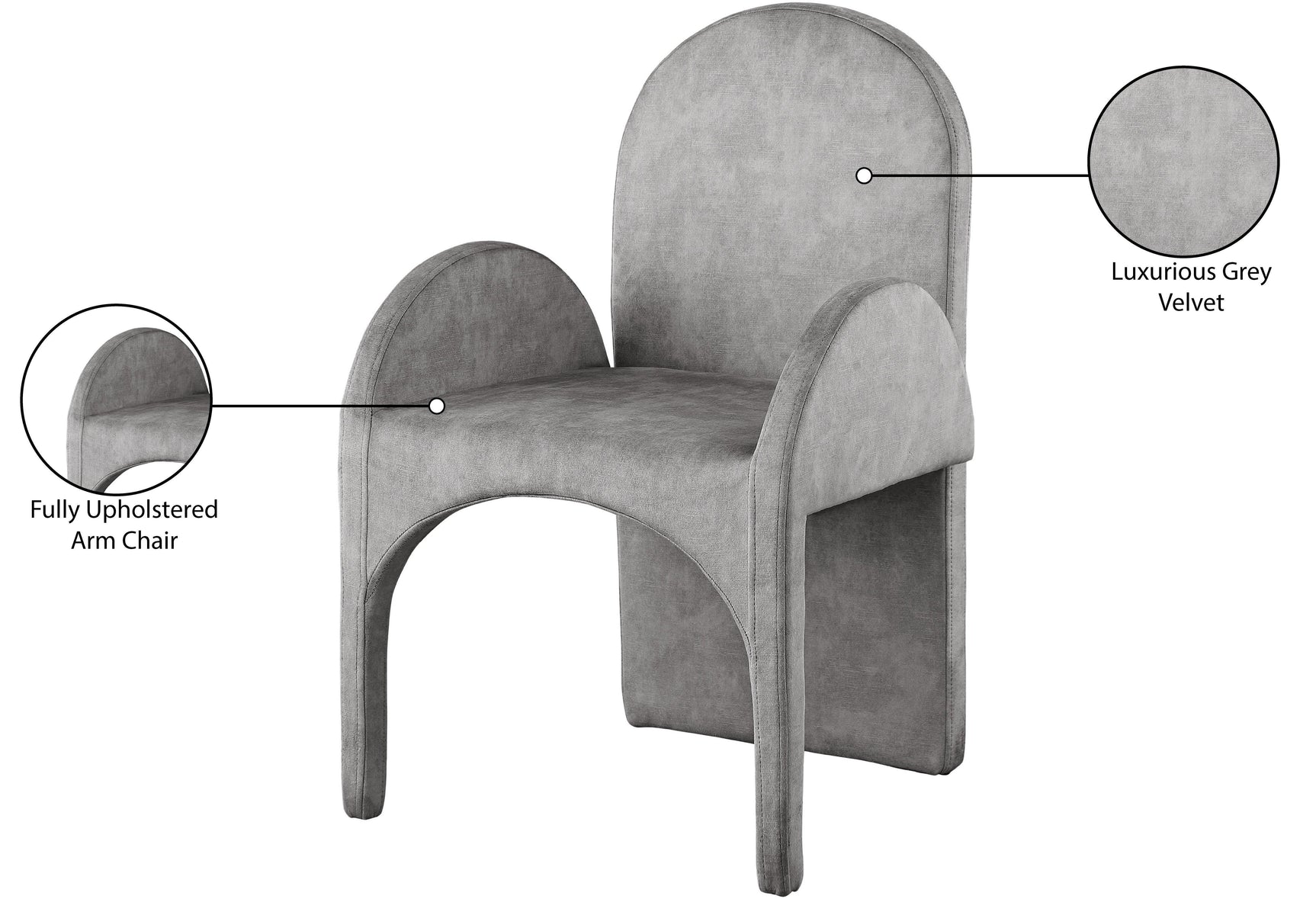 Summer Grey Velvet Dining Arm Chair - Ella Furniture