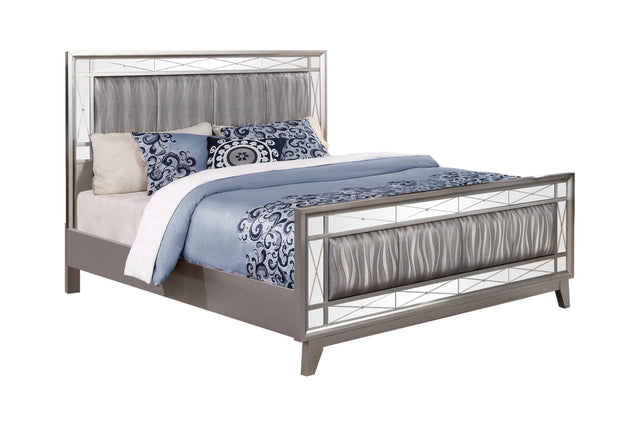 Leighton Eastern King Panel Bed With Mirrored Accents Mercury Metallic - Ella Furniture