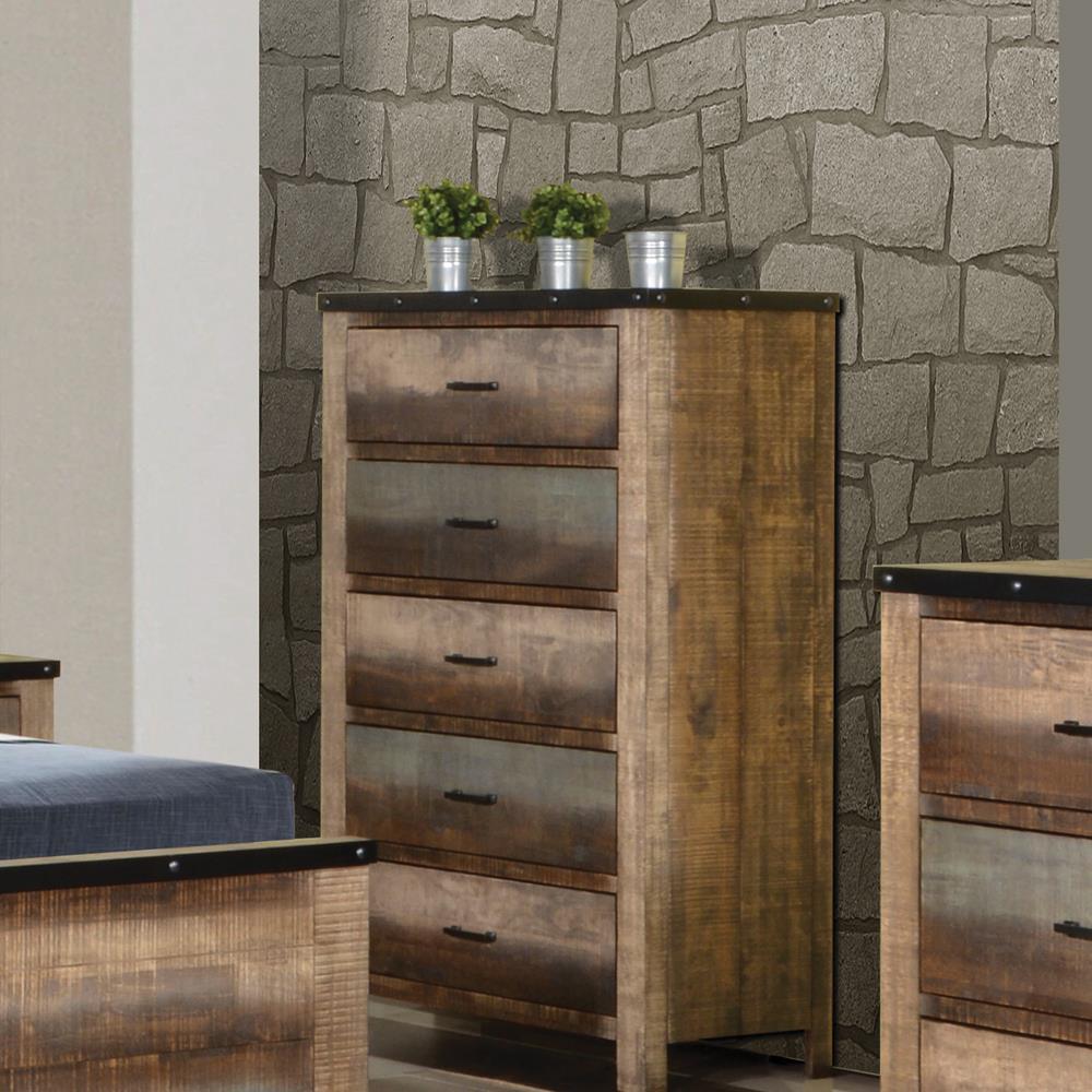 Sembene 5-Drawer Chest Antique Multi-color - Ella Furniture