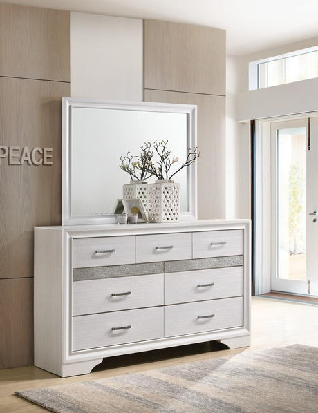 Miranda 7-Drawer Dresser White And Rhinestone - Ella Furniture