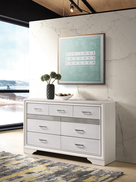 Miranda 5-Drawer Chest White And Rhinestone - Ella Furniture