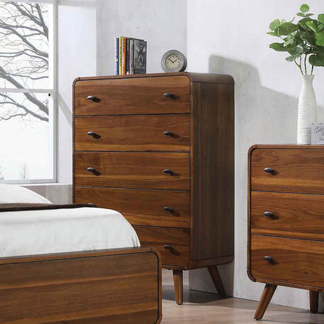 Robyn Eastern King Bed With Upholstered Headboard Dark Walnut - Ella Furniture