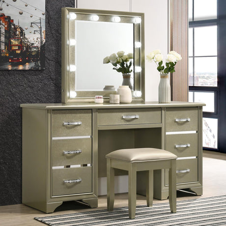 Beaumont 7-Drawer Vanity Desk With Lighting Mirror Champagne - Ella Furniture