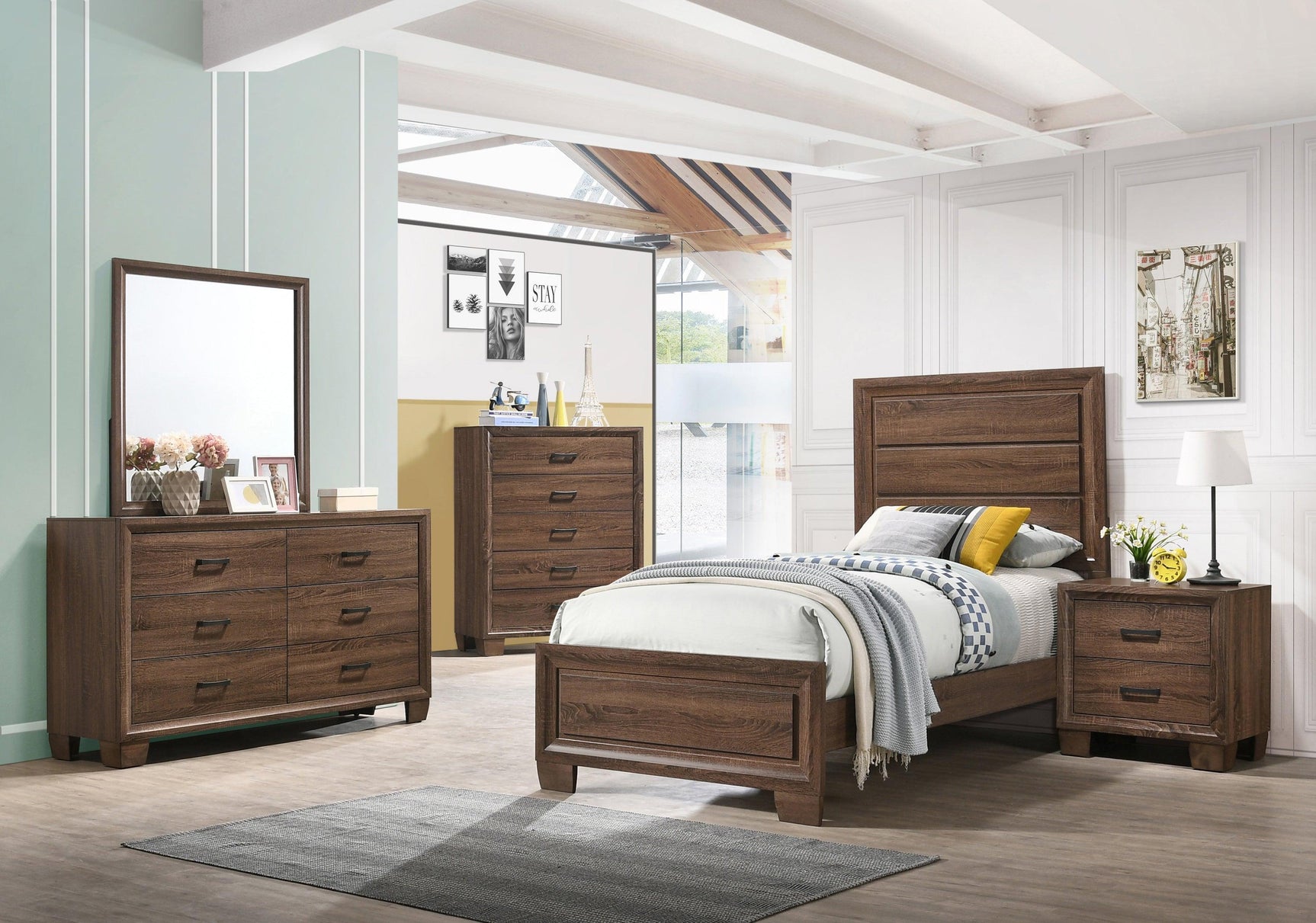 Brandon Twin Panel Bed Medium Warm Brown - Ella Furniture