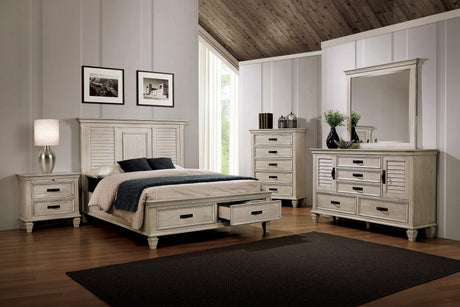 Franco Eastern King Storage Bed Antique White - Ella Furniture