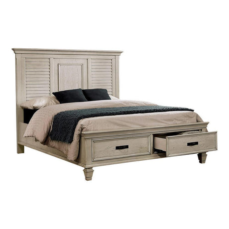 Franco Queen Storage Bed Antique White - Ella Furniture