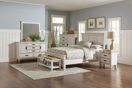 Franco Queen Panel Bed Antique White - Ella Furniture