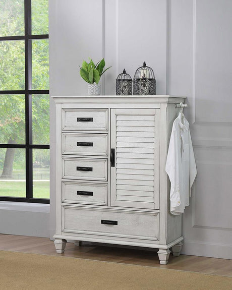 Franco 5-Drawer Door Chest Antique White - Ella Furniture