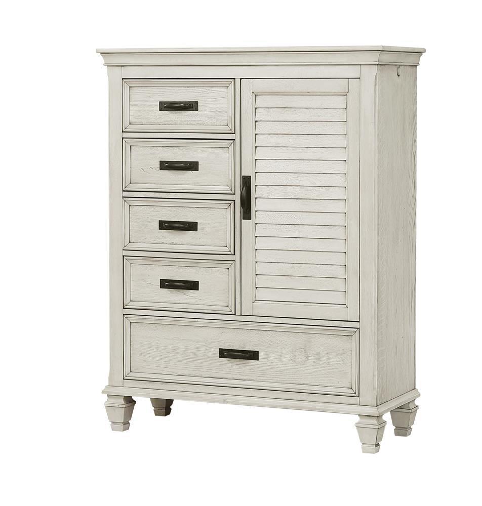 Franco 5-Drawer Door Chest Antique White - Ella Furniture