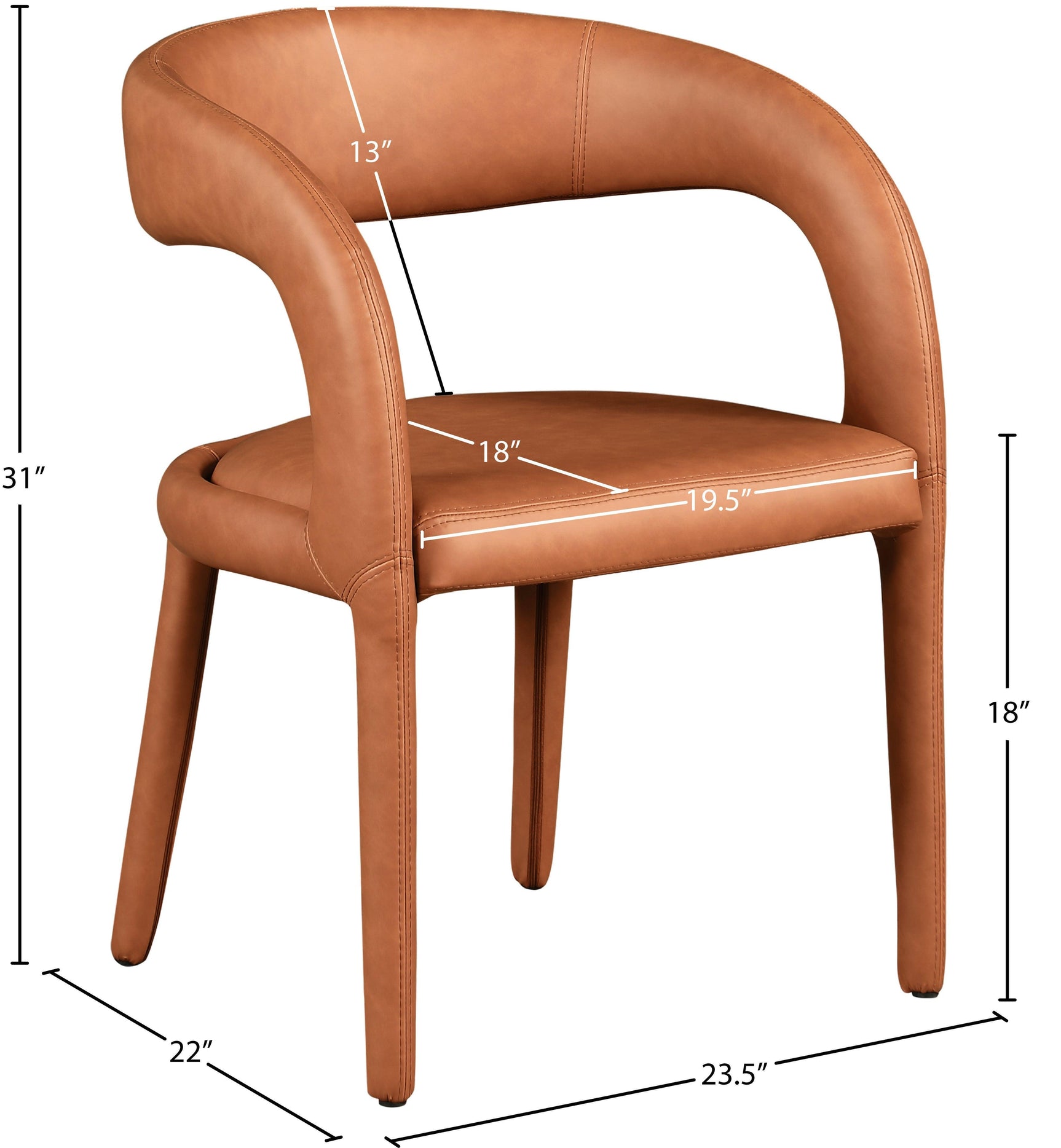 Sylvester Cognac Faux Leather Dining Chair - Ella Furniture