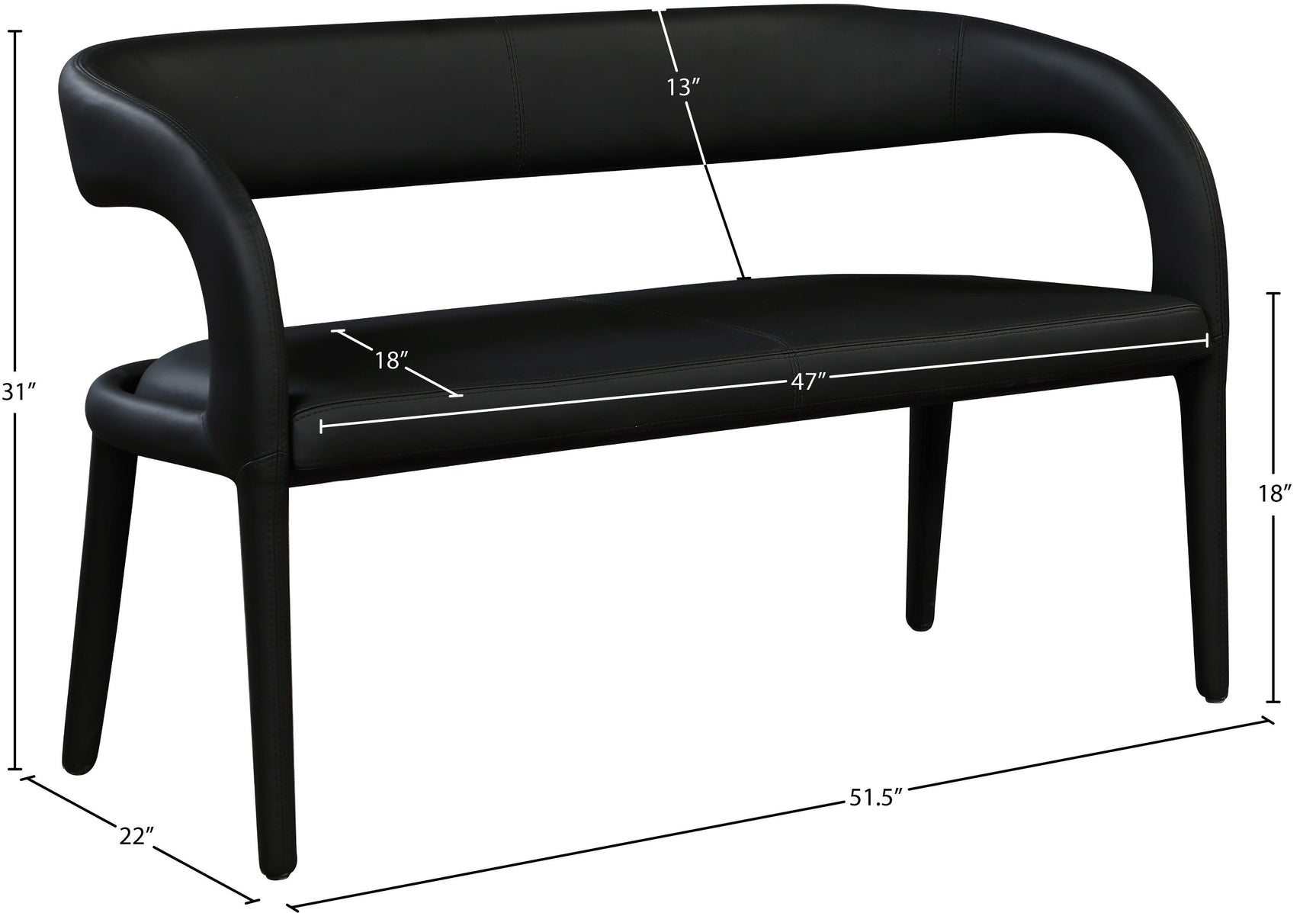 Sylvester Black Faux Leather Bench - Ella Furniture