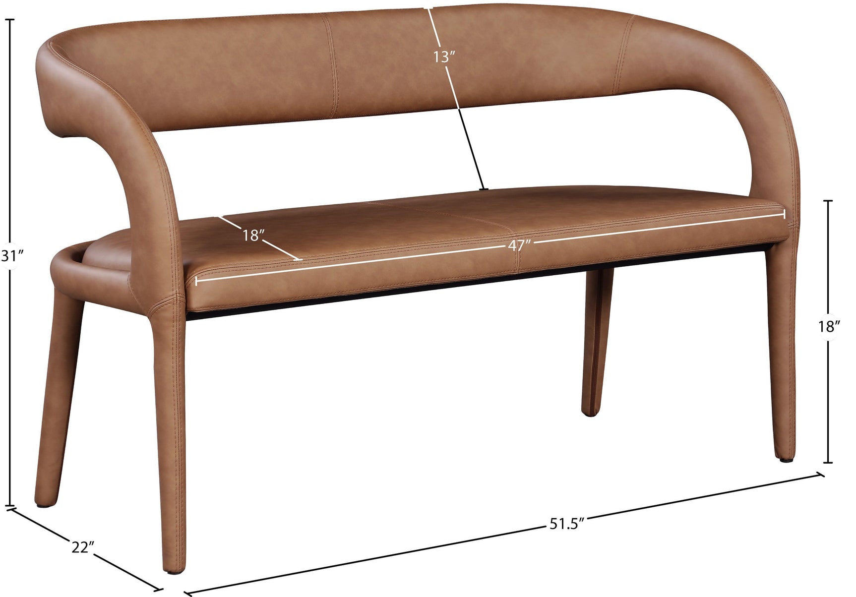 Sylvester Brown Faux Leather Bench - Ella Furniture