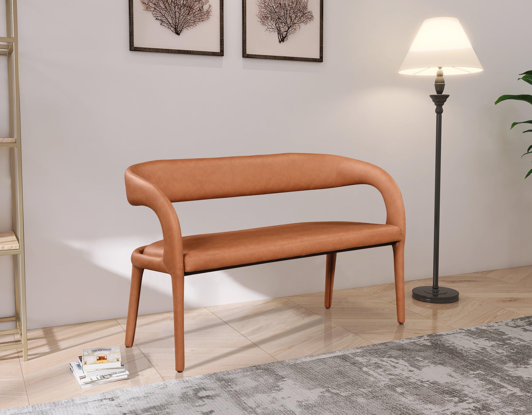 Sylvester Cognac Faux Leather Bench - Ella Furniture