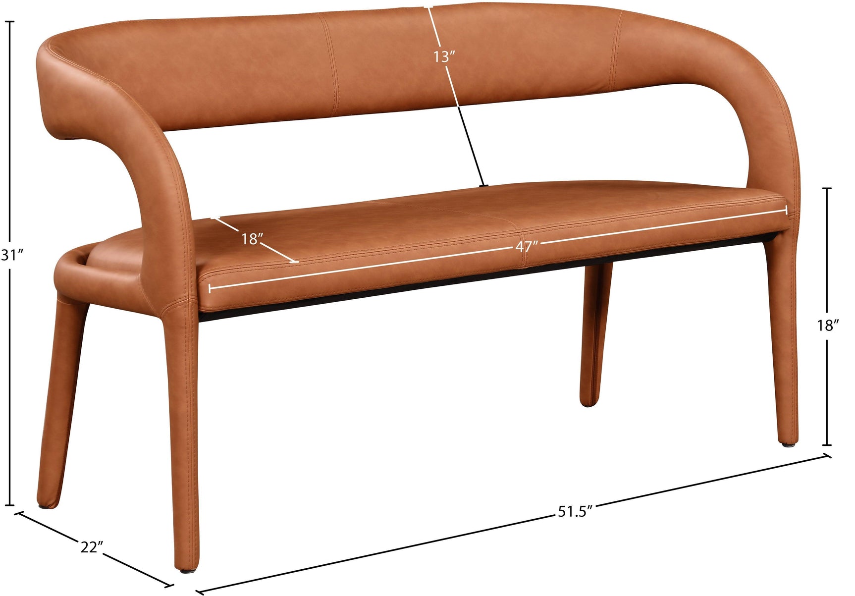 Sylvester Cognac Faux Leather Bench - Ella Furniture