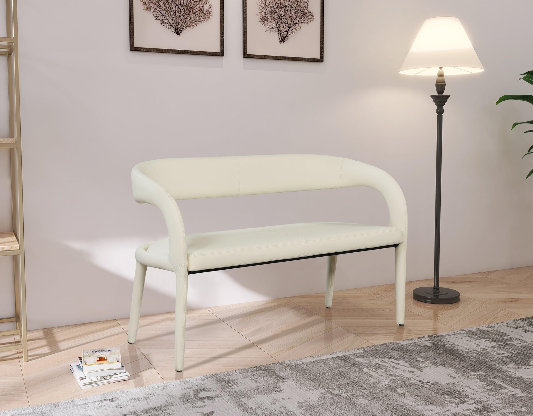 Sylvester Cream Faux Leather Bench - Ella Furniture