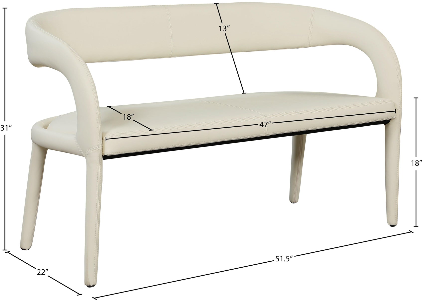 Sylvester Cream Faux Leather Bench - Ella Furniture