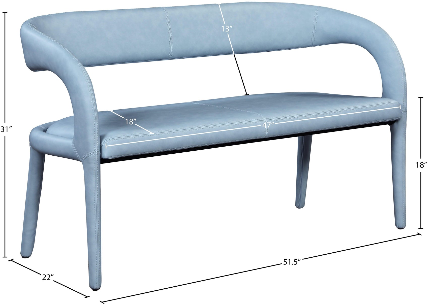 Sylvester Light_blue Faux Leather Bench - Ella Furniture