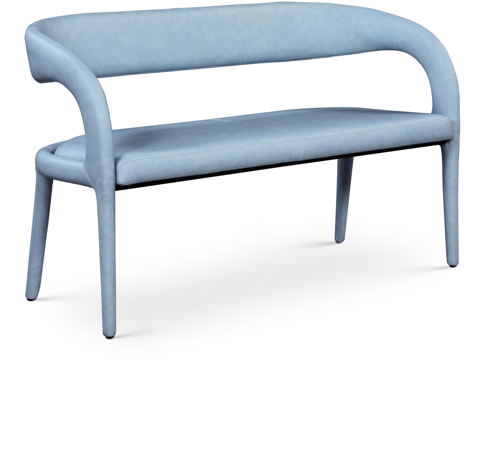 Sylvester Light_blue Faux Leather Bench - Ella Furniture