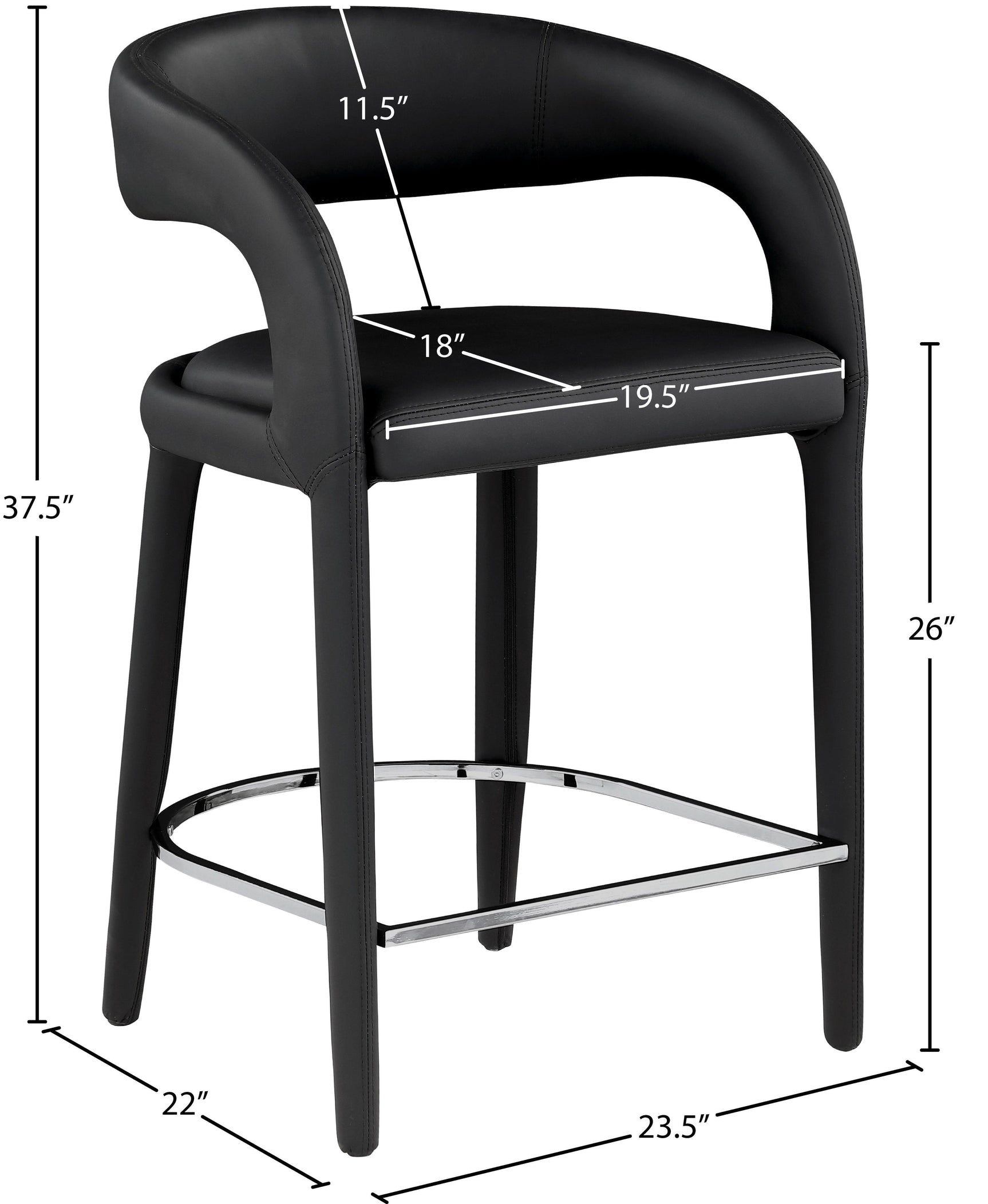 Sylvester Black Faux Leather Counter Stool - Ella Furniture