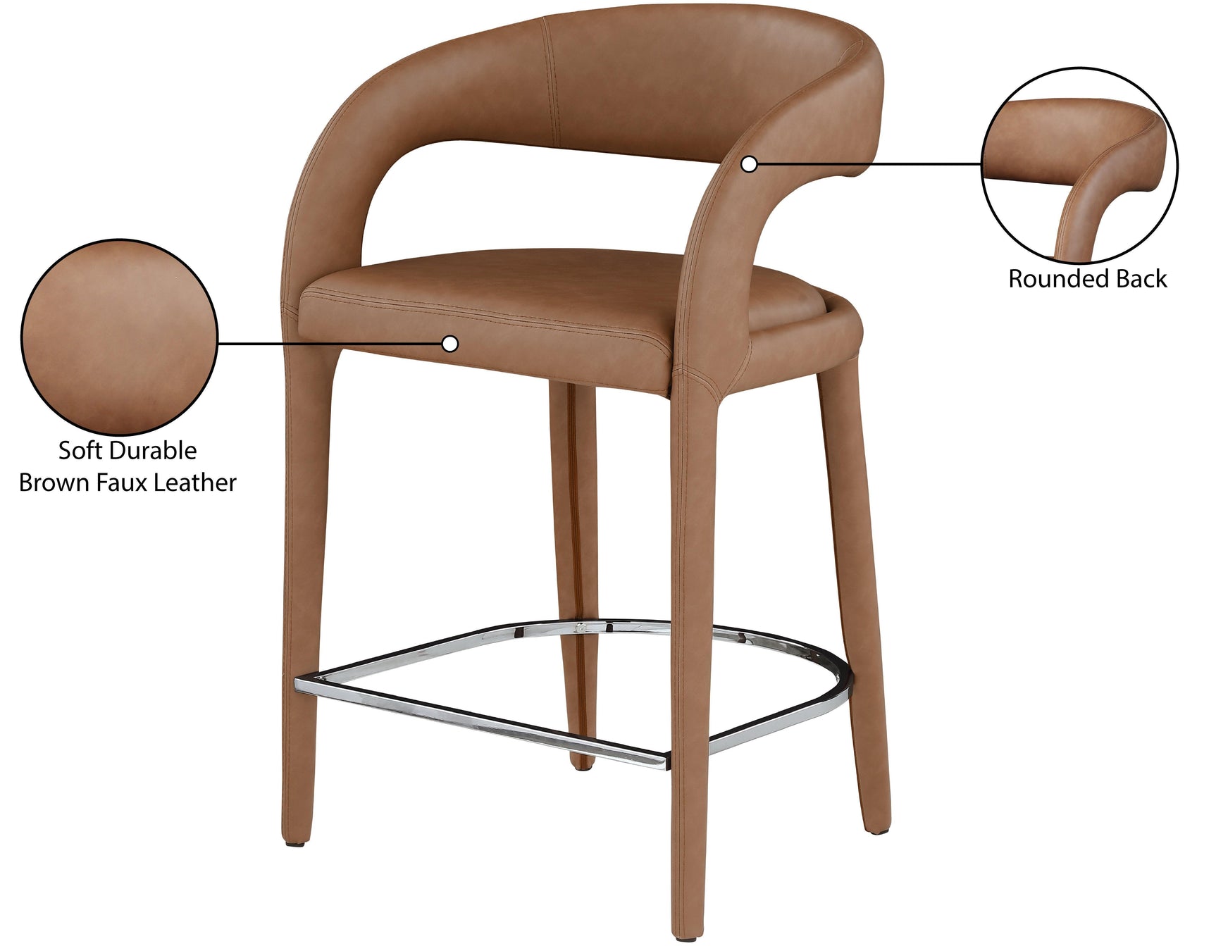 Sylvester Brown Faux Leather Counter Stool - Ella Furniture