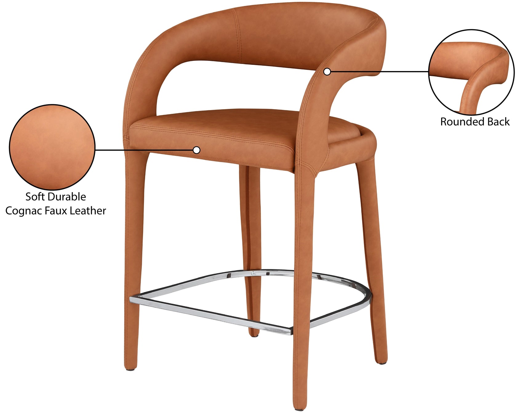 Sylvester Cognac Faux Leather Counter Stool - Ella Furniture