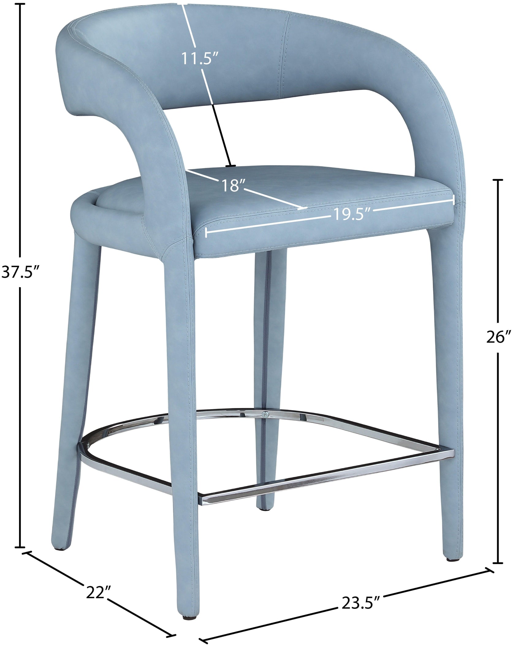 Sylvester Light_blue Faux Leather Counter Stool - Ella Furniture