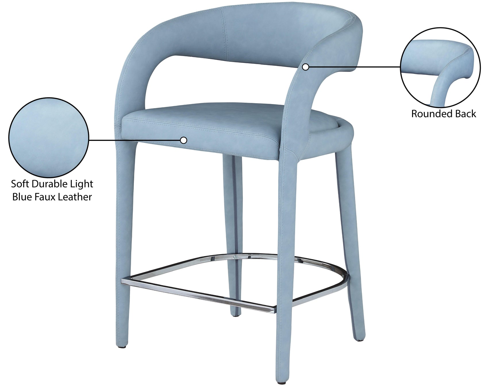 Sylvester Light_blue Faux Leather Counter Stool - Ella Furniture