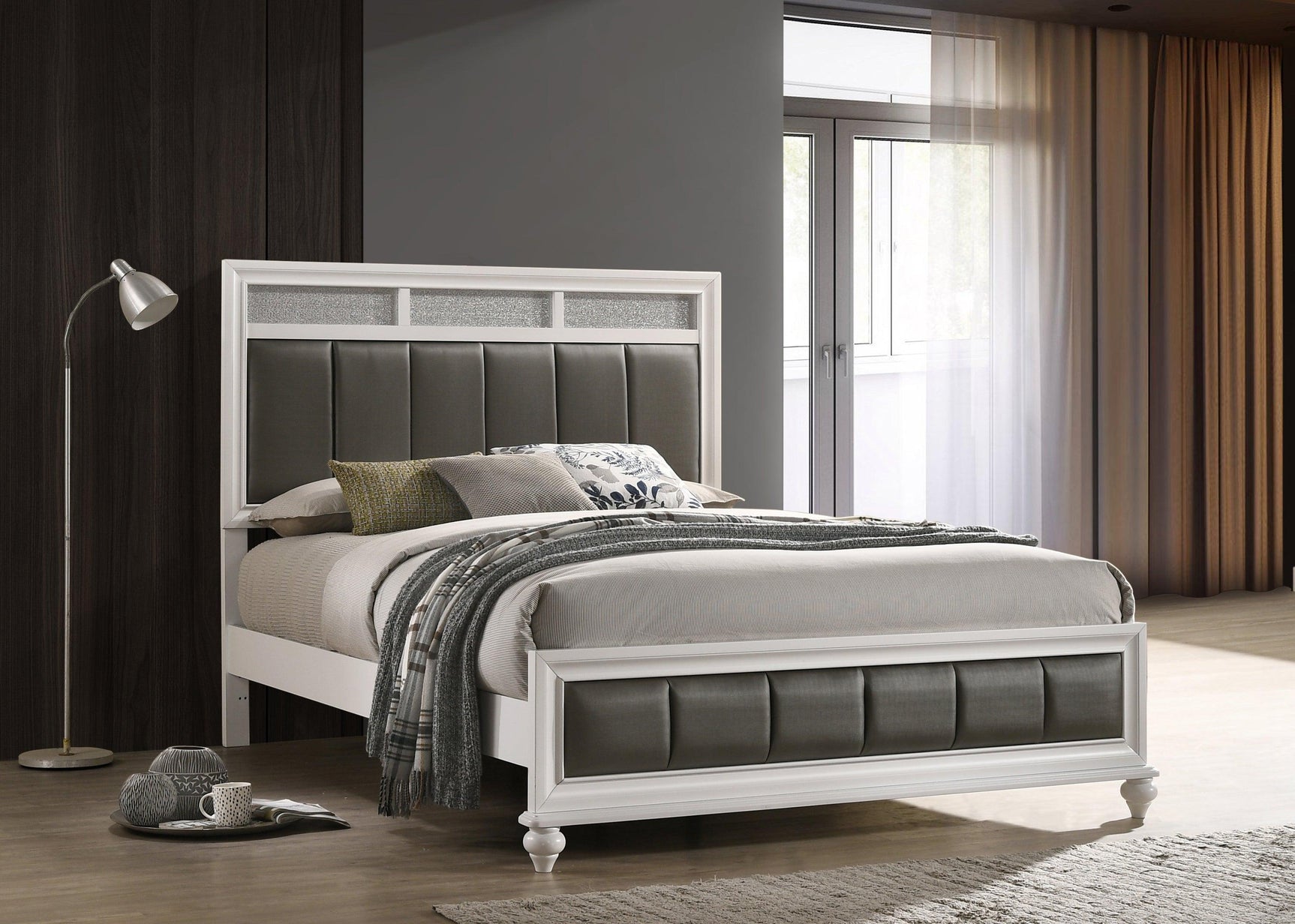 Barzini Queen Upholstered Panel Bed White - Ella Furniture