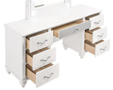 Barzini 7-Drawer Vanity Desk With Lighted Mirror White - Ella Furniture