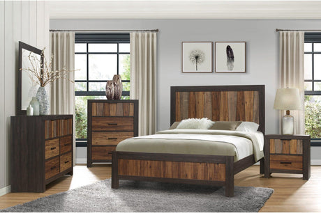 Cooper Dark Ebony And Rustic Mahogany Faux-wood Veneer Modern Industrial Panel Bedroom Set - Ella Furniture