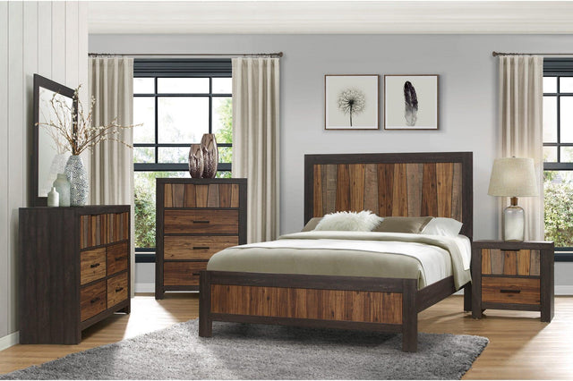 Cooper Dark Ebony And Rustic Mahogany Faux-wood Veneer Modern Industrial Panel Bedroom Set - Ella Furniture