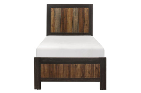 Cooper Dark Ebony And Rustic Mahogany Modern Industrial Faux-wood Veneer Youth Panel Bedroom Set - Ella Furniture