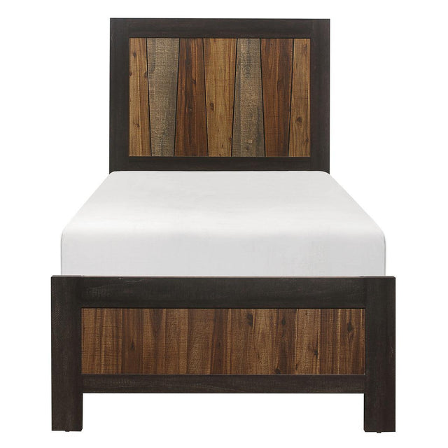 Cooper Multi-tone Wire Brushed Embossed Faux-wood Veneer, Wood And Engineered Wood Twin Bed - Ella Furniture