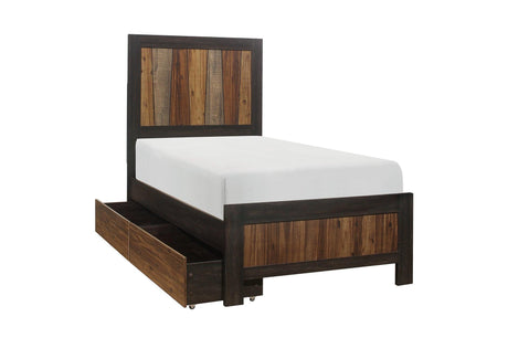 Cooper Dark Ebony And Rustic Mahogany Faux-wood Veneer Modern Industrial Panel Bedroom Set - Ella Furniture