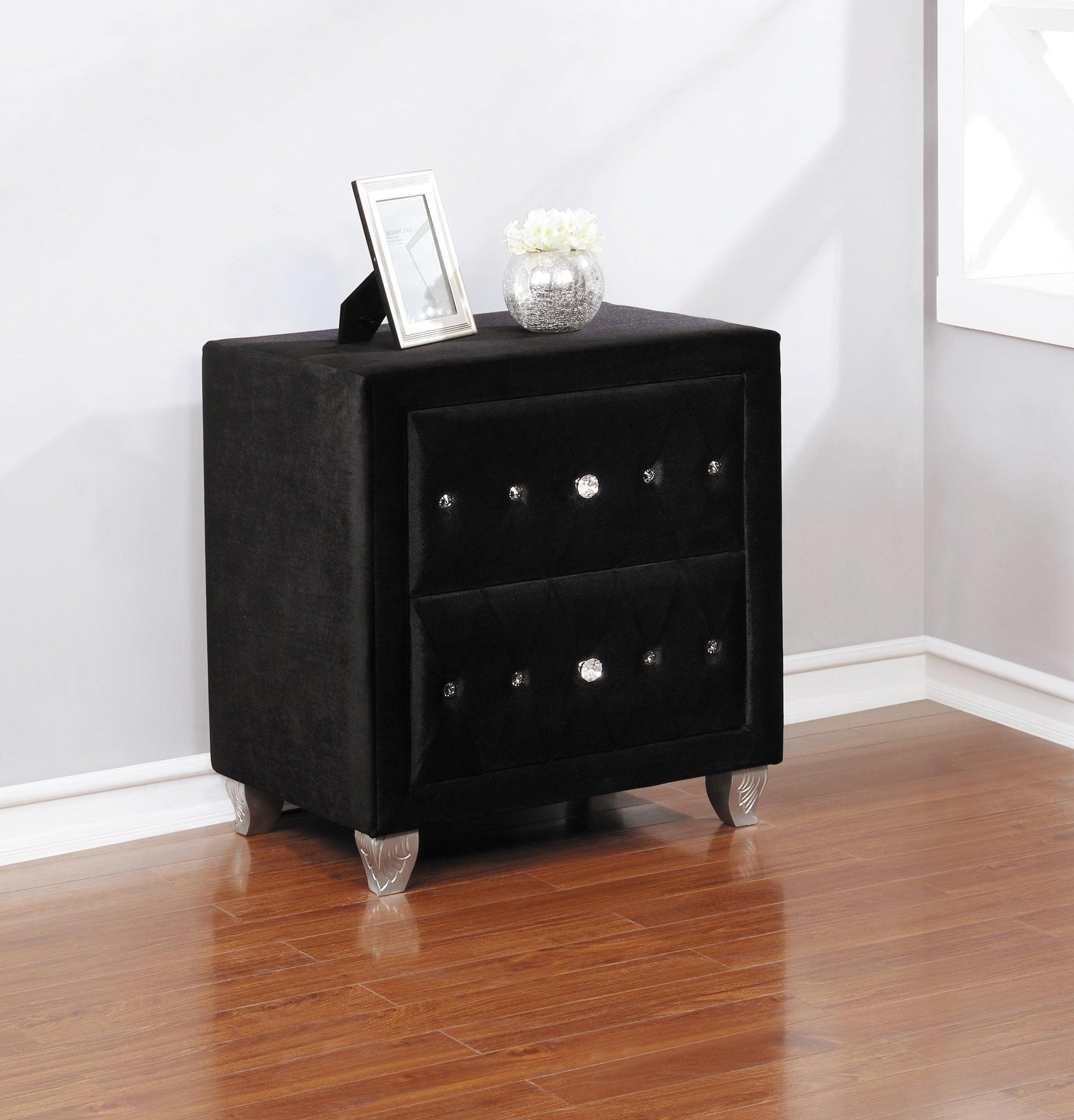 Deanna Button Tufted Mirror Black - Ella Furniture