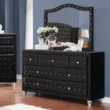 Deanna Button Tufted Mirror Black - Ella Furniture