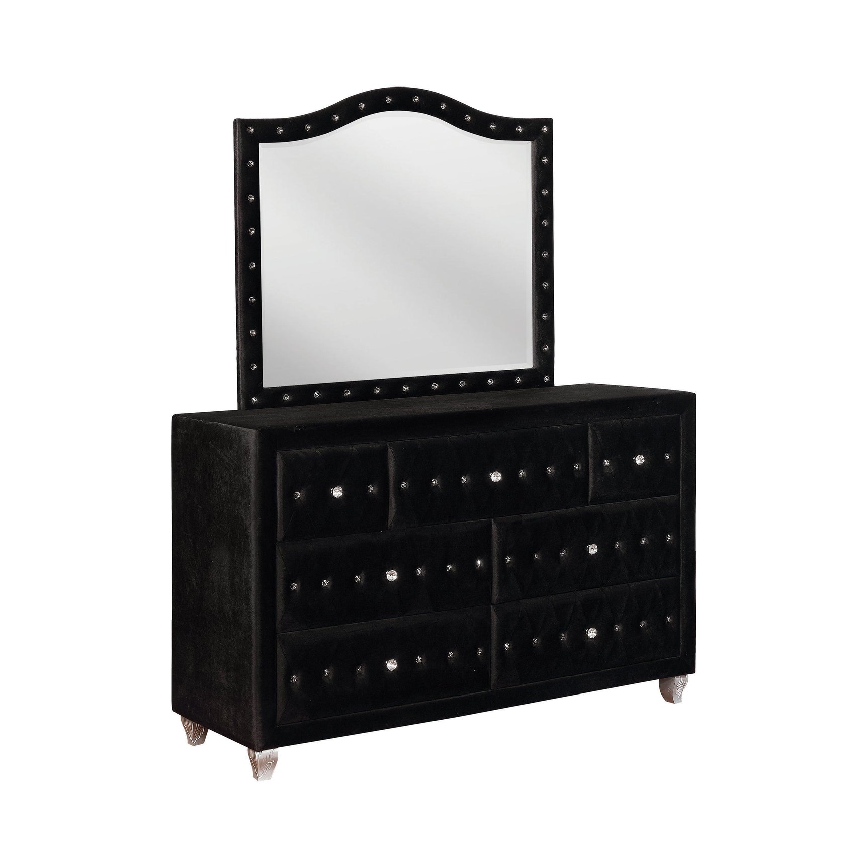 Deanna Button Tufted Mirror Black - Ella Furniture