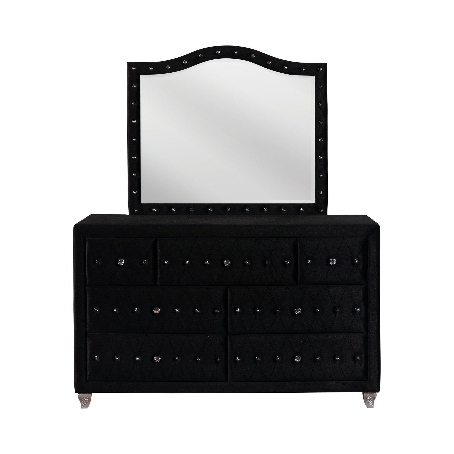 Deanna Button Tufted Mirror Black - Ella Furniture