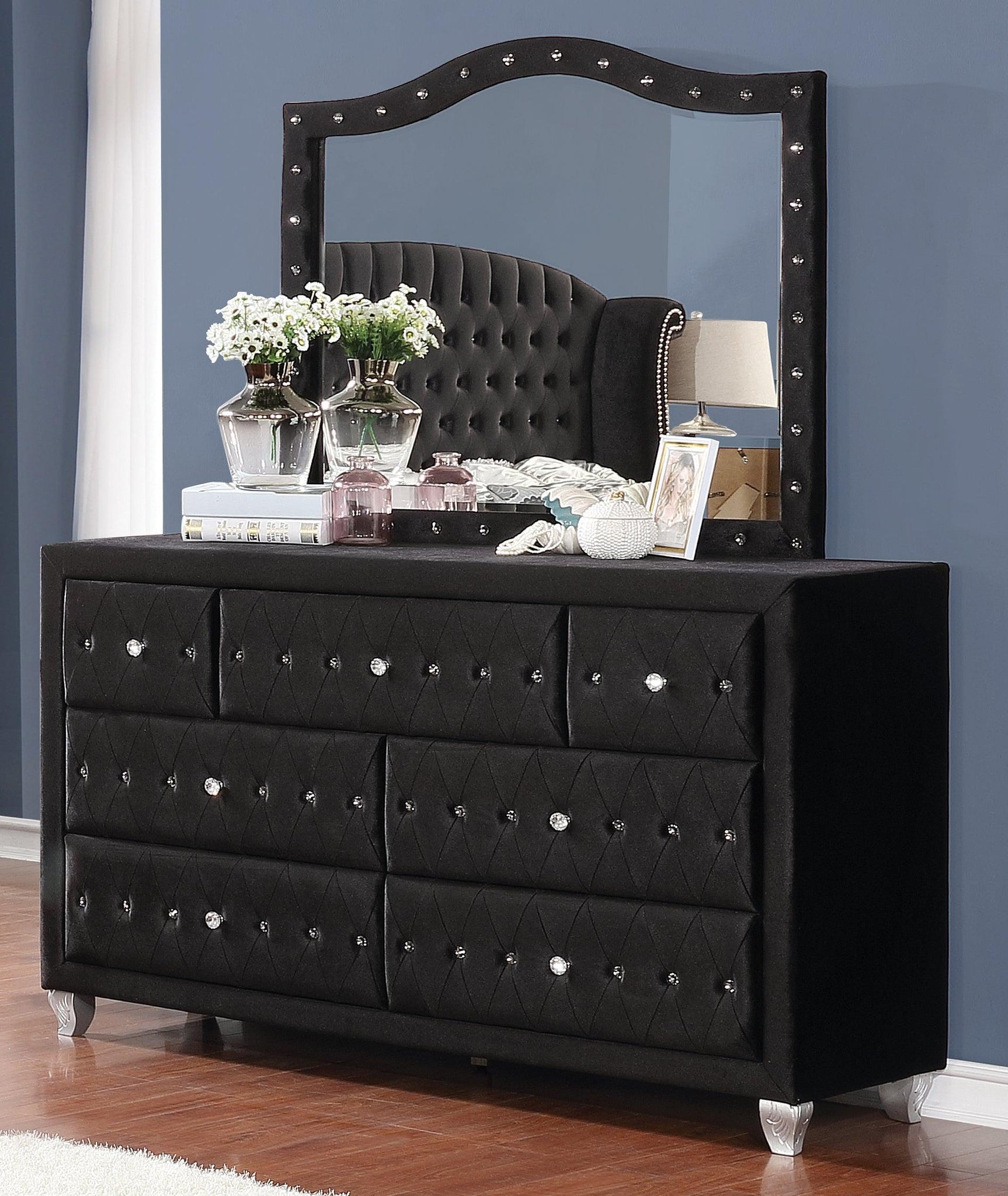 Deanna Eastern King Tufted Upholstered Bed Black - Ella Furniture