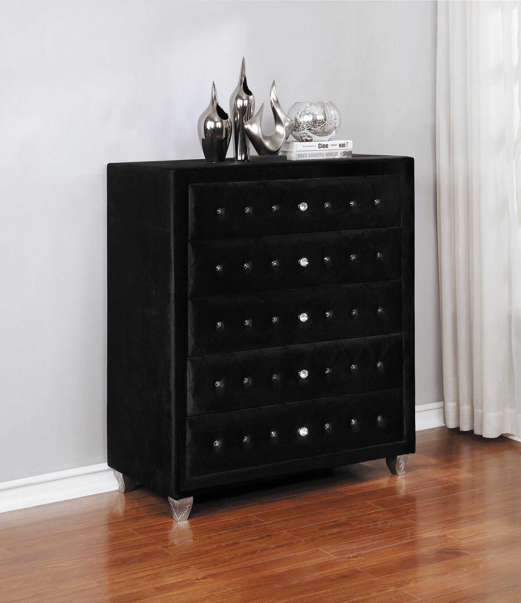 Deanna Button Tufted Mirror Black - Ella Furniture
