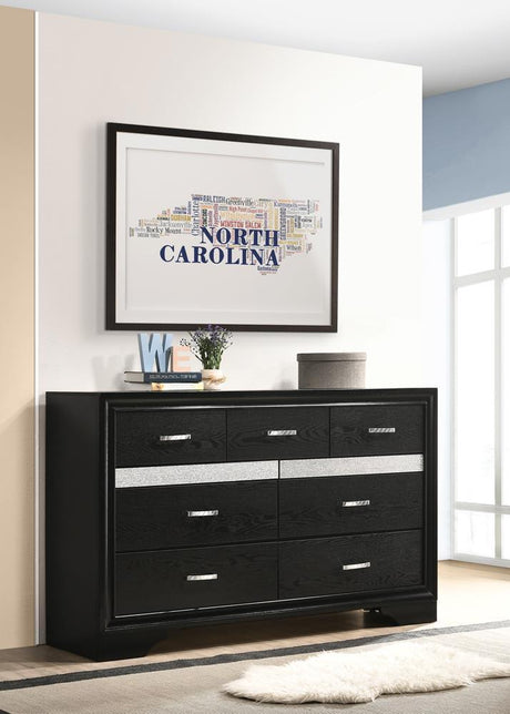 Miranda 7-Drawer Dresser Black And Rhinestone - Ella Furniture