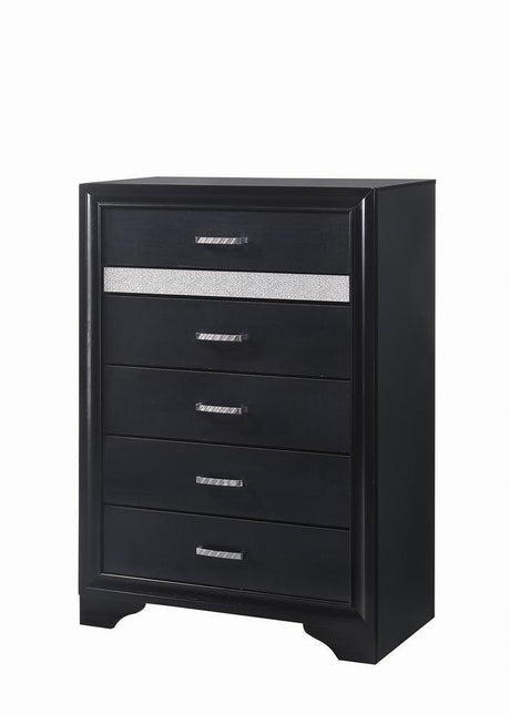 Miranda 5-Drawer Chest Black And Rhinestone - Ella Furniture