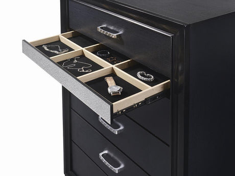 Miranda 5-Drawer Chest Black And Rhinestone - Ella Furniture