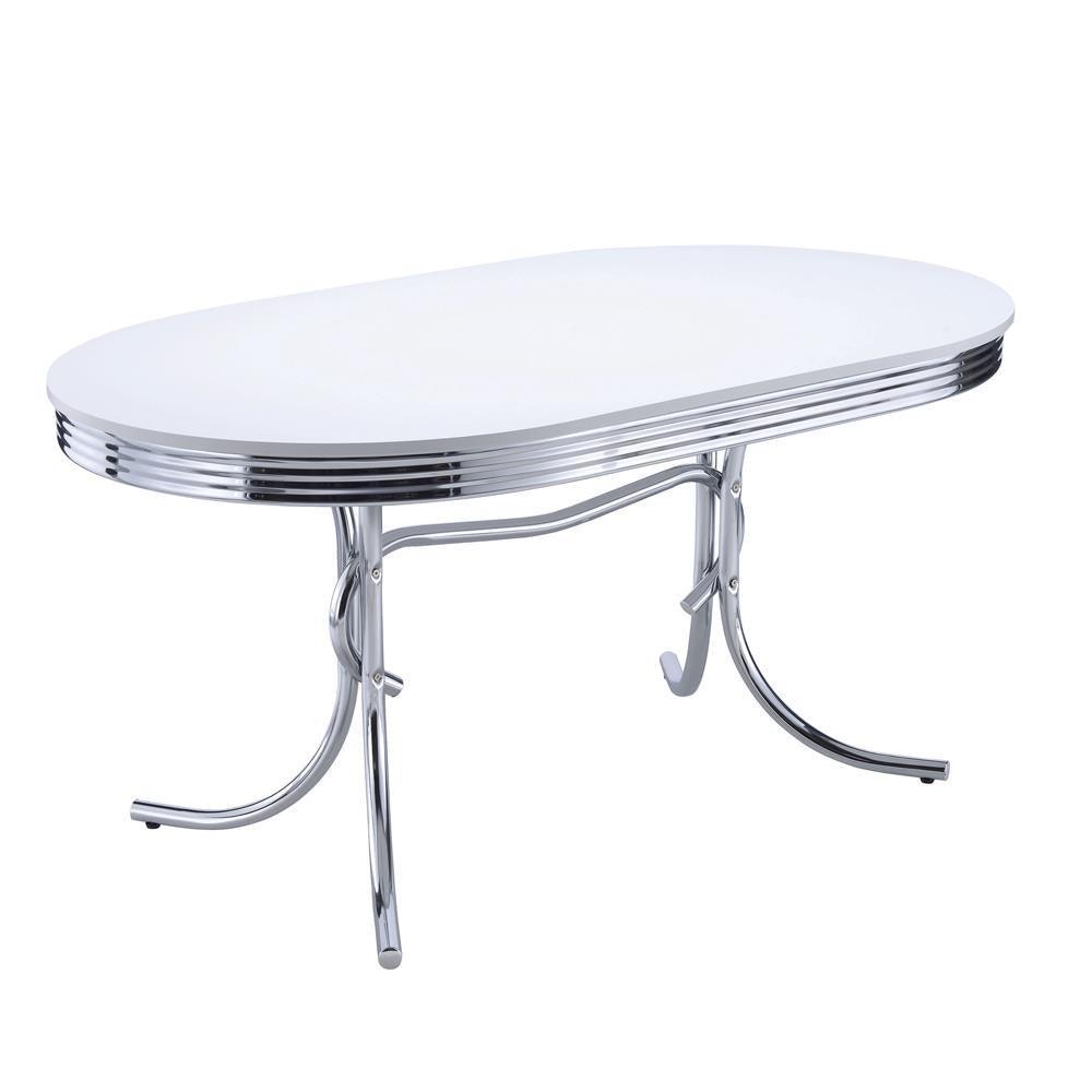 Retro Oval Dining Table Glossy White And Chrome - Ella Furniture
