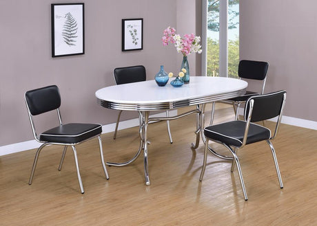 Retro Oval Dining Table Glossy White And Chrome - Ella Furniture