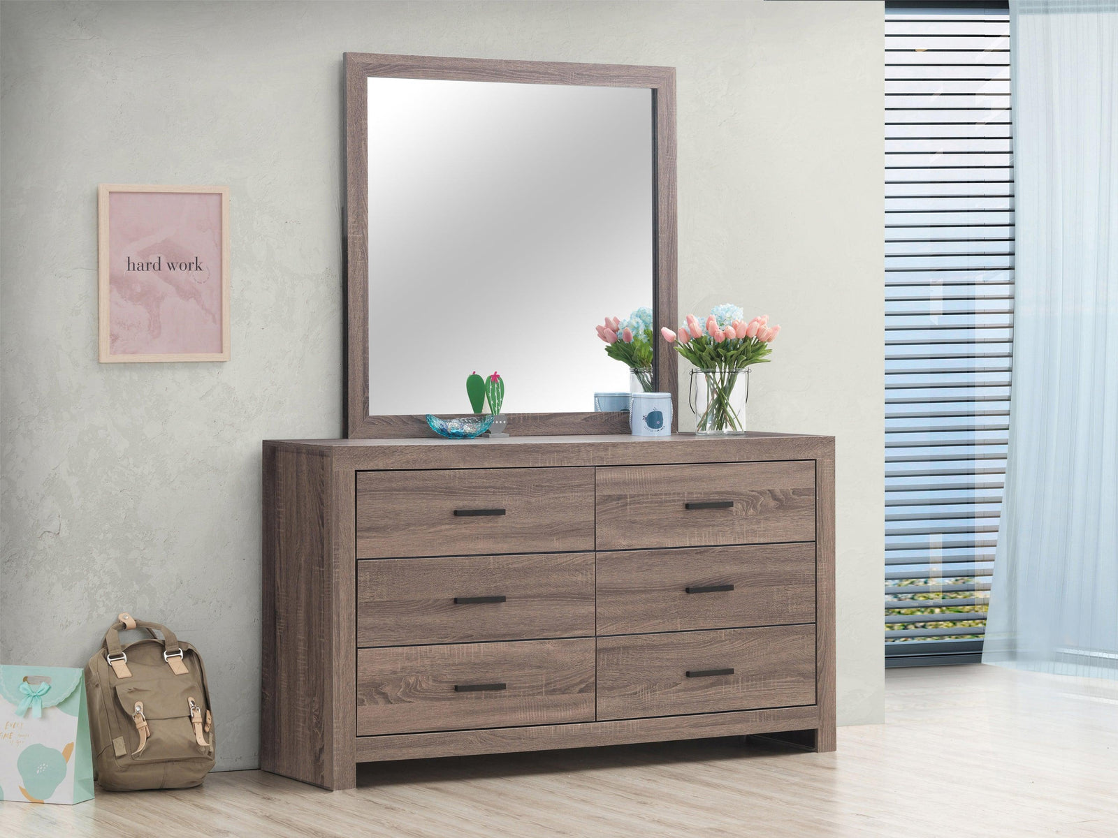 Brantford Rectangle Dresser Mirror Barrel Oak - Ella Furniture