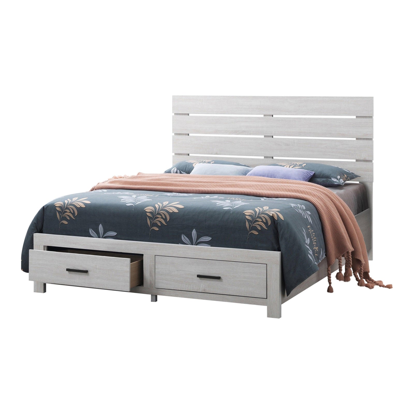 Brantford Queen Storage Bed Coastal White - Ella Furniture