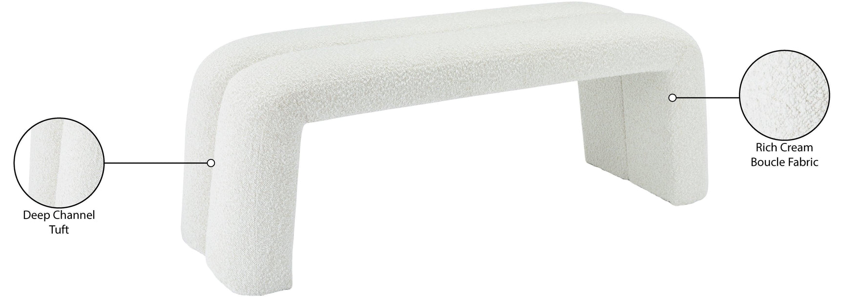 Arc Cream Boucle Fabric Bench - Ella Furniture
